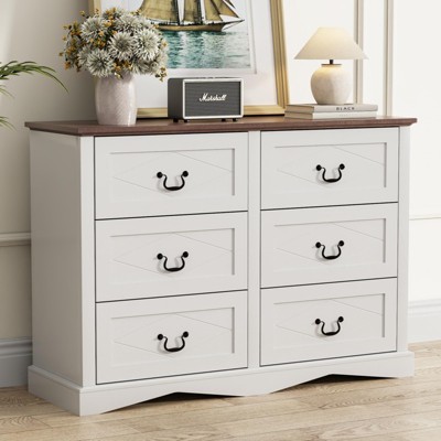 6-Drawer Dresser, Compact Bedroom Storage, Off-White & Brown