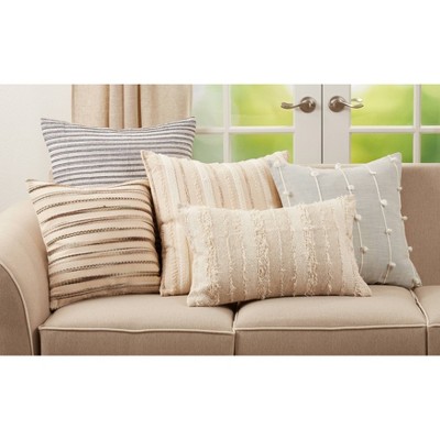 16" x 24" Black and White Striped Cotton Lumbar Pillow