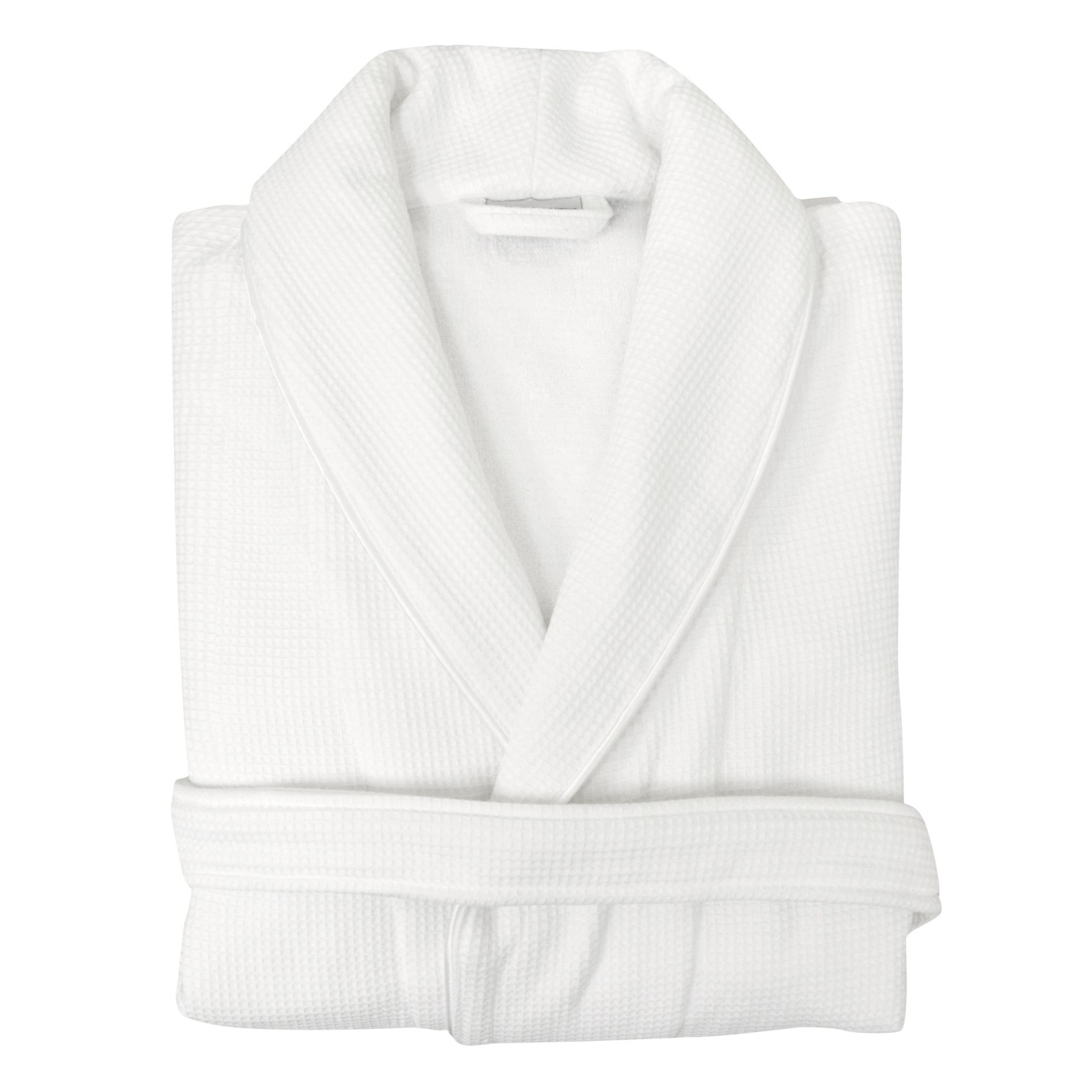 S/M Waffle Terry Solid Bathrobe White - Linum Home Textiles: Unisex Cotton Below Knee, Long Sleeve with Patch Pocket