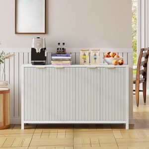55" Fluted Buffet Cabinet with Storage, Wood Coffee Bar Table with Adjustable Shelves, Entryway Console Table, Modern Credenza for Living Room - 1 of 4