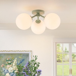 LLHZSY 18 1/10" 3-Light Modern Semi Flush Mount Ceiling Lights With Milky White Glass Globe Shade-Green - 1 of 4