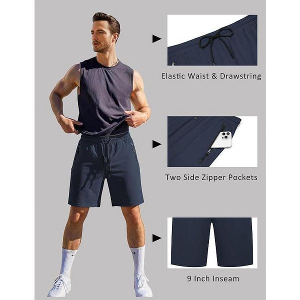 COOFANDY Mens Athletic Running Shorts with Zipper Pockets 9" Quick Dry Lightweight Gym Workout Basketball Shorts for Men