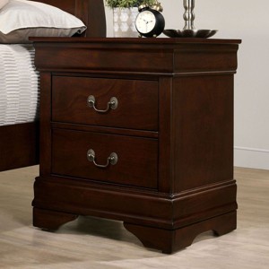 PAGED Wood Nightstand Storage Bedside Table Transitional Style End Side with Brass Hanging Pulls and Bracket Feet for Bedroom - 1 of 4