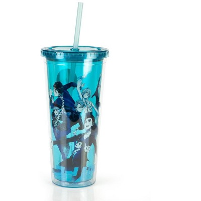 Just Funky Yuri On Ice Characters Plastic Tumbler Cup With Lid & Straw | Holds 16 Ounces