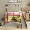 Racxily Metal Junior House Twin Loft Bed with Slide and Curtain Set - 2 of 4