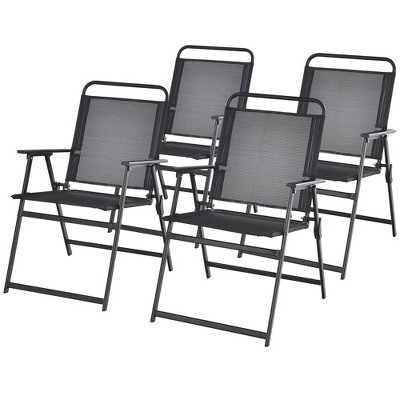 Tangkula Set of 4 Heavy-Duty Metal Folding Chairs Frame Armrests Portable Patio Black