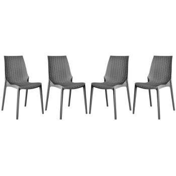 LeisureMod Kent Modern Outdoor Plastic Dining Chair Stackable Design Set of 4