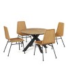 Coolbibila 5 Piece Outdoor Patio Wood Round Slat X-Shaped Based Dining Table for 4 with Dining Chairs,Armless PE Rattan Woven Dining Chair - 2 of 4