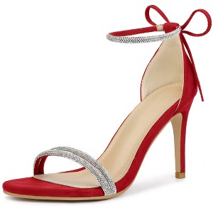 Perphy Women's Rhinestone Round Open Toe Ankle Tie Stiletto Heels Sandals - 1 of 4