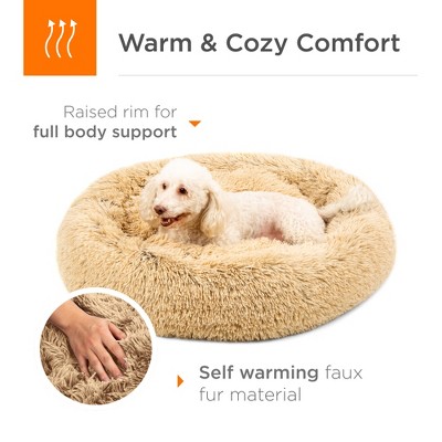 X-Large Beige Faux Fur Donut Calming Pet Bed