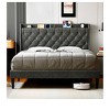 Bed Frame With Charging Station And Wingback Storage Headboard, Button Tufted Upholstered Platform Bed With Adjustable Headboard, No Box Spring Neede - 2 of 4