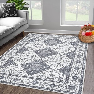 Machine Washable Area Rugs Vintage Printed Living Room Rugs with Non-Slip Backing, Soft Low Pile Floor Carpet - 1 of 4