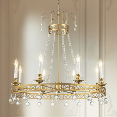 Rennnsan Lavrelle 33"W 8-Light Wagon Wheel Crystal Classic Dimmable Chandelier in Gold