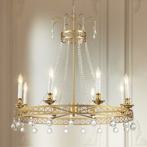 Rennnsan Lavrelle 33"W 8-Light Wagon Wheel Crystal Classic Dimmable Chandelier in Gold - 1 of 4