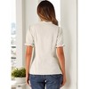 INSPIRE CHIC Women's Bow Tie Neck Solid Color Elastic Cuffs Elegant Office Short Sleeve Blouse - 4 of 4