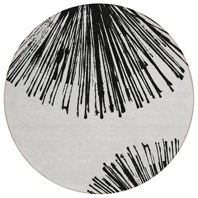 Black And Ivory Abstract Washable Indoor Outdoor Area Rug