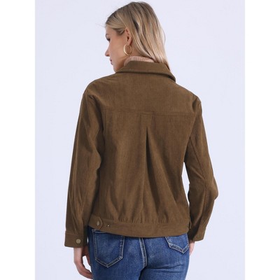 INSPIRE CHIC Women's Corduroy Long Sleeve Lapel Collar Fall Outerwear Button Down Shacket Jackets Small Army Green — фото 3