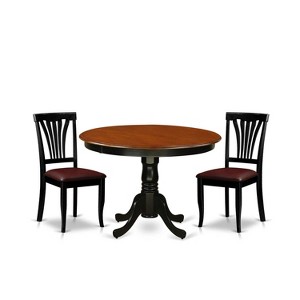 HomeStock 3-Piece Round Black and Cherry Finish Solid Wood Top Dining Table with 2 Chairs - 1 of 4