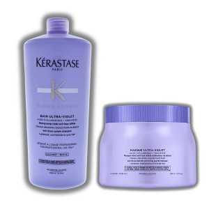 Kerastase Blond Absolu Blonde Ultra-Violet Anti-Brass Purple Shampoo (34 oz) & Ultra Violet Purple Hair Mask (16.9 oz) Absolute DUO SET KIT - 1 of 2