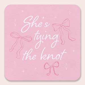 Big Dot of Happiness 25 Ct She's Tying the Knot Drink Coasters, 4-Inch Disposable Square Paper Coasters for Pink Bows Bridal and Bachelorette Party - 1 of 4