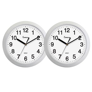 Impecca 14 Inch Sweep Movement Wall Clock, Silver Frame, 2-Pack - 1 of 3
