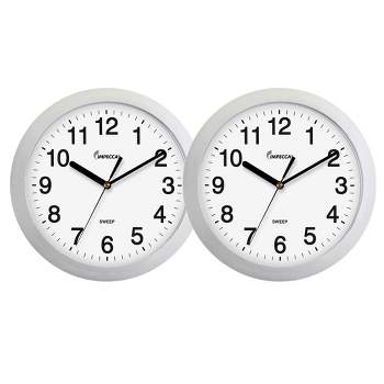 Impecca 14 Inch Sweep Movement Wall Clock, Silver Frame, 2-Pack