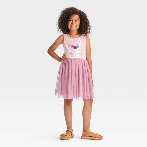 Toddler Girls' Afro Unicorn Rainbow Tulle Pullover Dress - Pink : Target