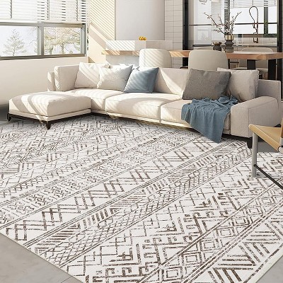 Washable Area Rugs Neutral Modern Living Room Rug Stain-Resistant Low Pile Non Slip Indoor Distressed Print Carpet