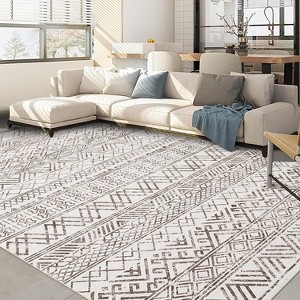 Washable Area Rugs Neutral Modern Living Room Rug Stain-Resistant Low Pile Non Slip Indoor Distressed Print Carpet - 1 of 4