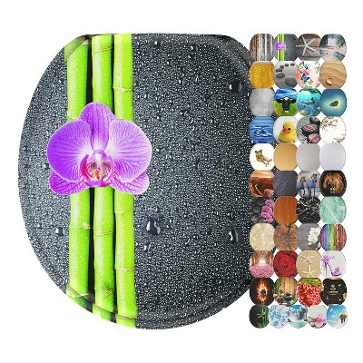 Sanilo 338 Round Molded Wood Toilet Seat with No Slam, Slow, Soft Close Lid, Stainless Steel Hinges, Unique Fun Decorative Design, Asia