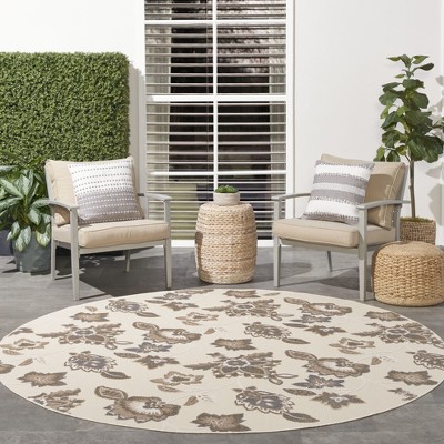 Beige Floral Round Synthetic Flat Woven Rug 7'10"