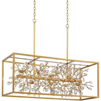 Possini Euro Design Gold Linear Island Pendant Chandelier 38 1/2" Wide Modern Clear Crystal 8-Light Fixture for Dining Room House