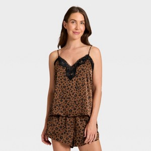 Women's Lace Trim Satin Pajama Tank Top - Auden™ - 1 of 3