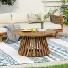 31" Acacia Wood Patio Coffee Table,Outdoor Round Coffee Table With Slatted Base,Wooden Accent Dining Table For Garden Backyard-Coolbibila - 2 of 4