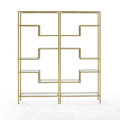 Sloane 78" Gold and Black Steel Etagere Set with Glass Shelves