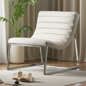 27" Leather Curved Back Occasional Chair with Chrome Steel Legs - 1 of 4