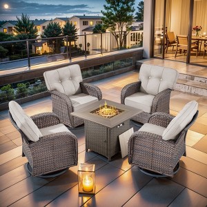 Buenhomino 5 Piece Patio Furniture Set,Wicker Swivel Rocker Patio Chairs Set of 4 with 30'' Fire Pit Table Outdoor Furniture Set - 1 of 4