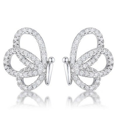 ShineHigh .45 Ct CZ Butterfly Stud Earrings – Rhodium-Plated Petite Sparkling Wings with Round Cubic Zirconia – Whimsical and Elegant Design