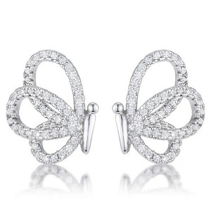 ShineHigh .45 Ct CZ Butterfly Stud Earrings – Rhodium-Plated Petite Sparkling Wings with Round Cubic Zirconia – Whimsical and Elegant Design - 1 of 1
