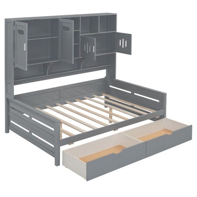 NicBex Twin/Full Size Daybed, Wooden Day Bed With 2 Drawers, Sofa Bed Frame with All-in-One Cabinet and Shelf