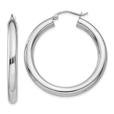Black Bow Jewelry 4mm x 35mm 14k White Gold Classic Round Hoop Earrings