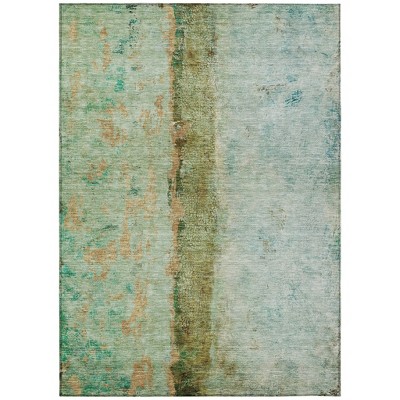 Olive Green And Blue Abstract Washable Indoor Outdoor Area Rug