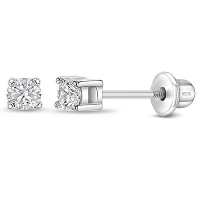 Girls' Classic Setting Solitaire Screw Back Sterling Silver Earrings - 5mm - in Season Jewelry