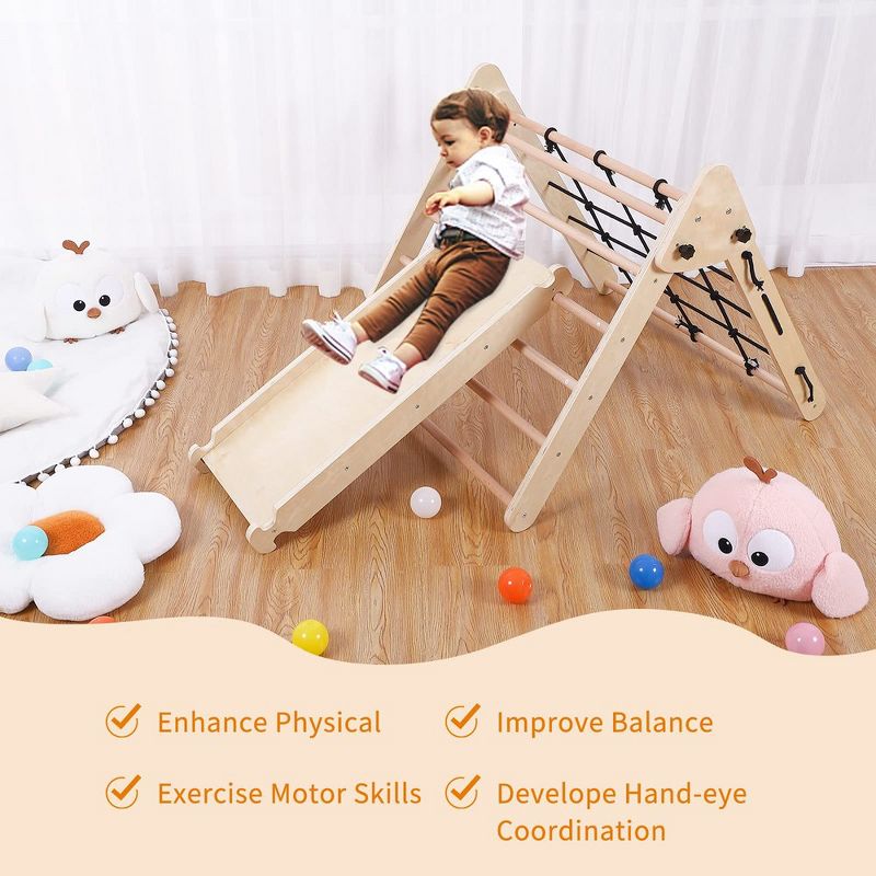 Wooden Climbing and Sliding Indoor Gym Playset for Toddlers, 3 of 7