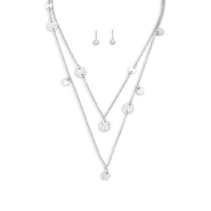 Slickblue Boho Layered Necklace Set for Women, Coin Accents & Ball Earrings, Chic Style, 16"+2", Silver/Gold - 1 of 3