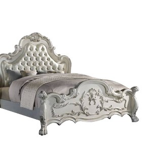 Acme Furniture 97" California King Bed Dresden Bed Synthetic Leather and Bone White Finish : Rococo Style Ample Size, Camelback Design - 1 of 4