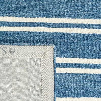 Blue and White Striped Hand-Tufted Wool 4' x 6' Rug