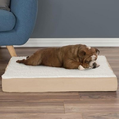 PETMAKER Dog Bed ? Charcoal Infused Egg Crate Style Foam Pet Bed with a Plush Cover ? 26x19 Dog Bed for Small Dogs up to 35lbs (Brown)