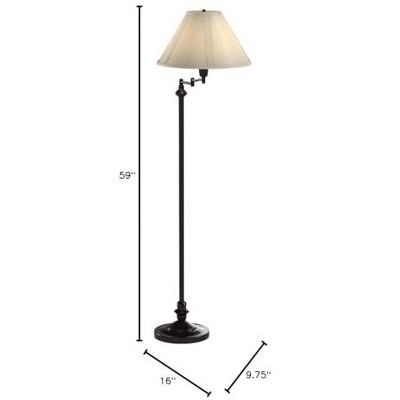 Adjustable Dark Bronze Swing Arm Floor Lamp with Pleated Shade