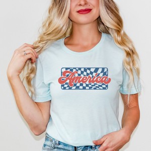 Simply Sage Market Women's Checkered America Short Sleeve Graphic Tee - 1 of 4